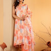 Dhiyona VA Women'sBeige Floral Printed Halter Neck Anarkali Kurta With Trousers & Dupatta