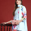 Dhiyona IE Floral Printed Mirror Work Linen Kurta With Trousers & Dupatta