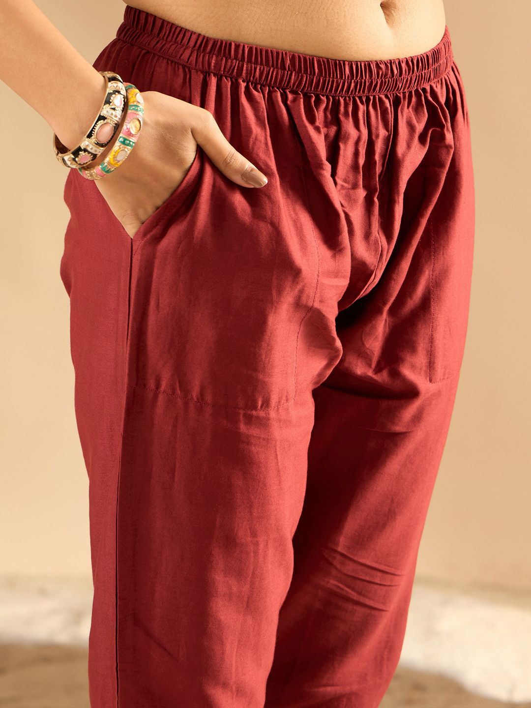 Indyancart IE Women Embroidered Regular Thread Work Chanderi Silk Kurta Trousers Dupatta