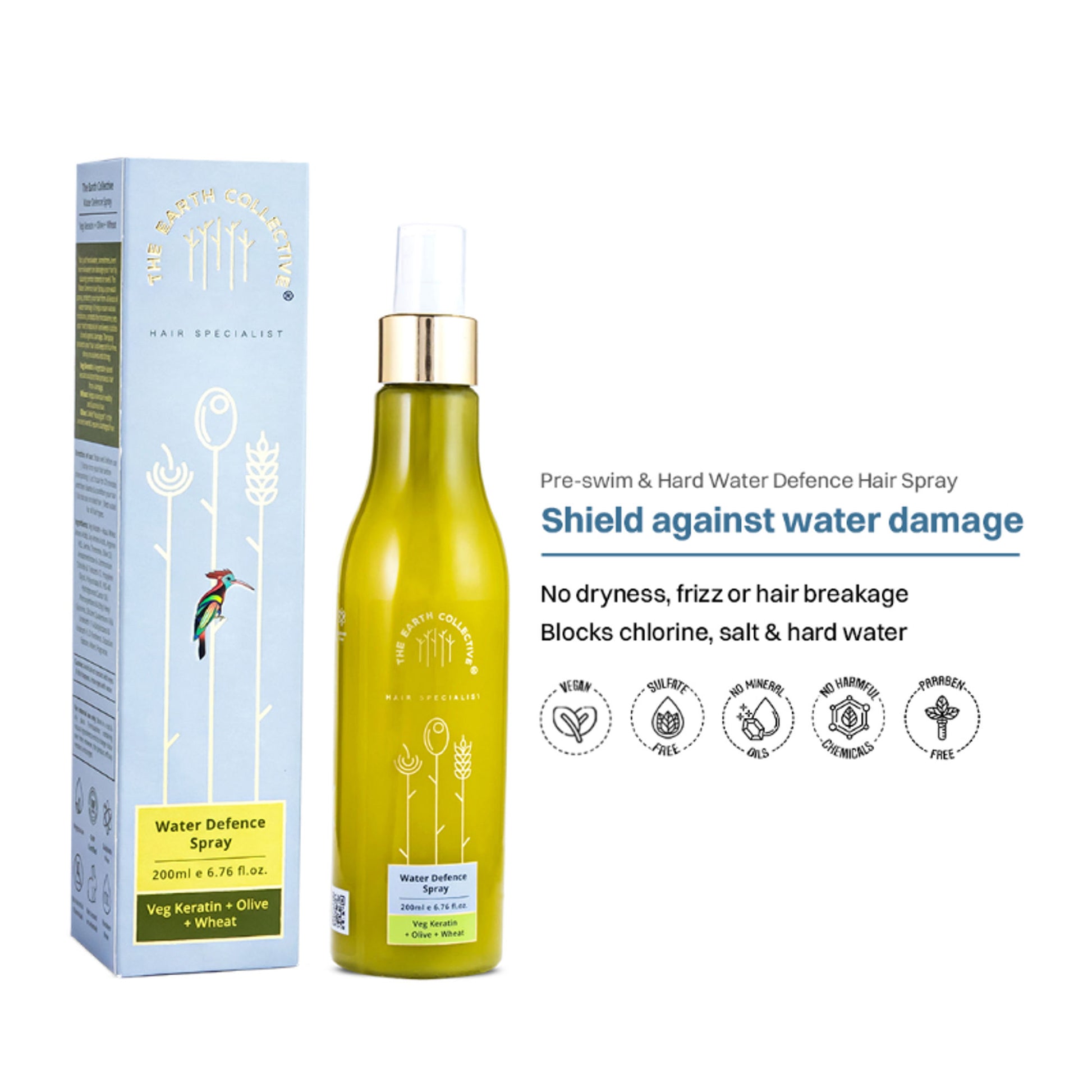 The Earth Collective Pre Swim Water Defence Hair Spray - Prevents Chlorine Damage