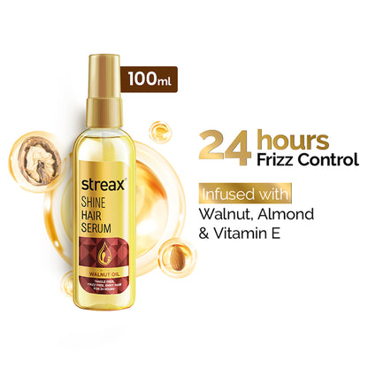 Streax Hair Serum Vitalized with Walnut Oil, For Hair Smoothening & Shine, For Dry & Frizzy Hair