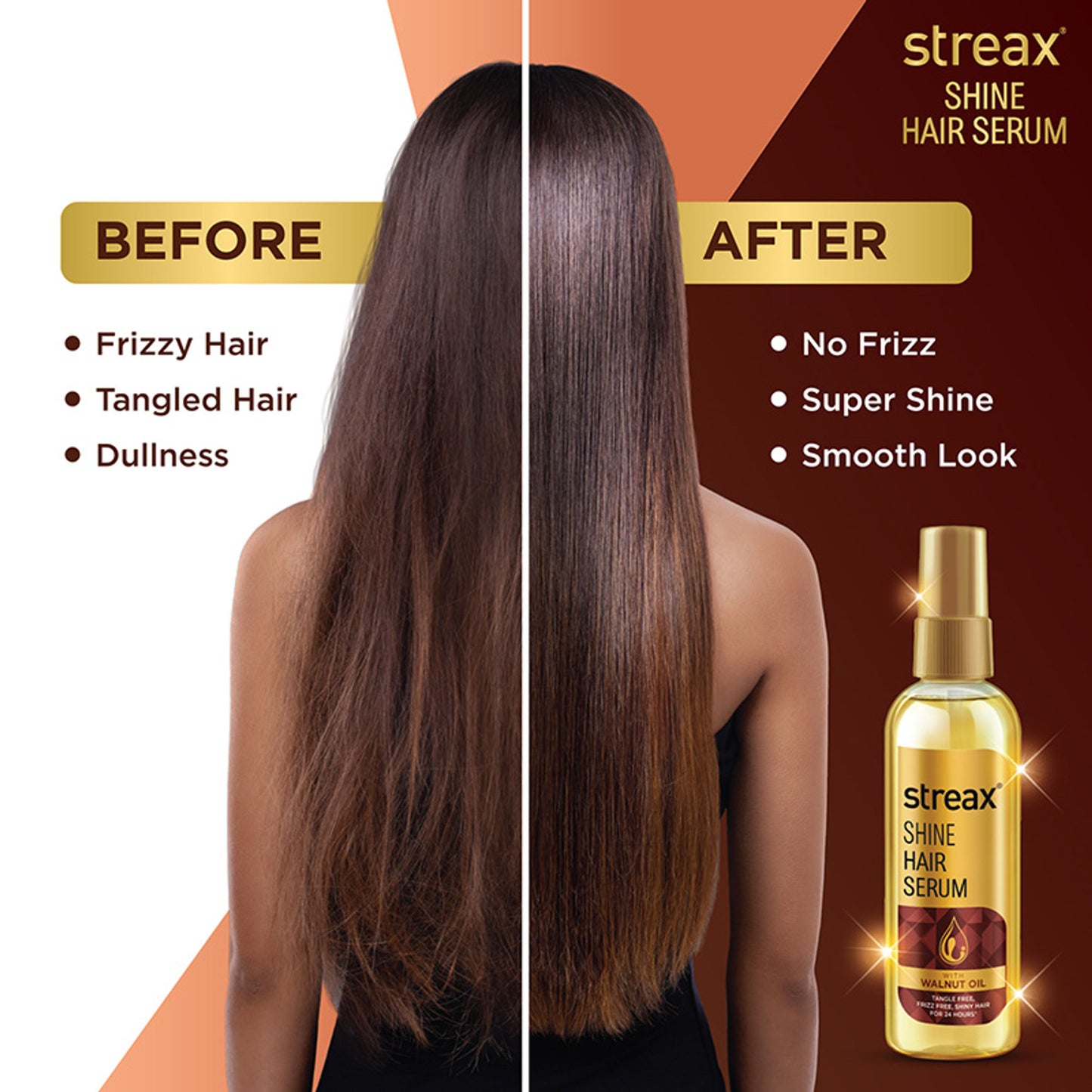 Streax Hair Serum Vitalized with Walnut Oil, For Hair Smoothening & Shine, For Dry & Frizzy Hair