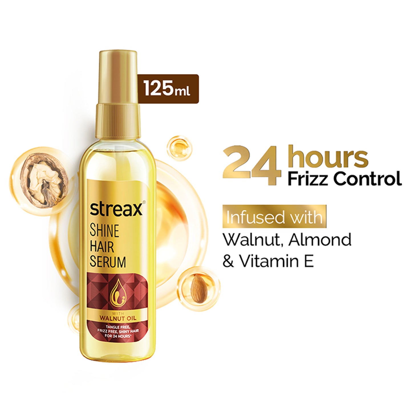 Streax Hair Serum Vitalized with Walnut Oil, For Hair Smoothening & Shine, For Dry & Frizzy Hair