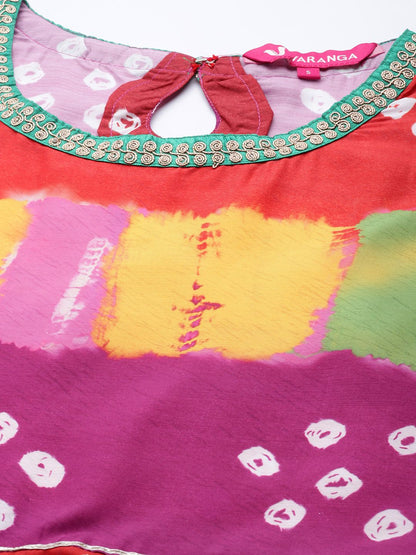 Indyancart VA Women's Multicoloured Bandhani Printed Kurta with Salwar