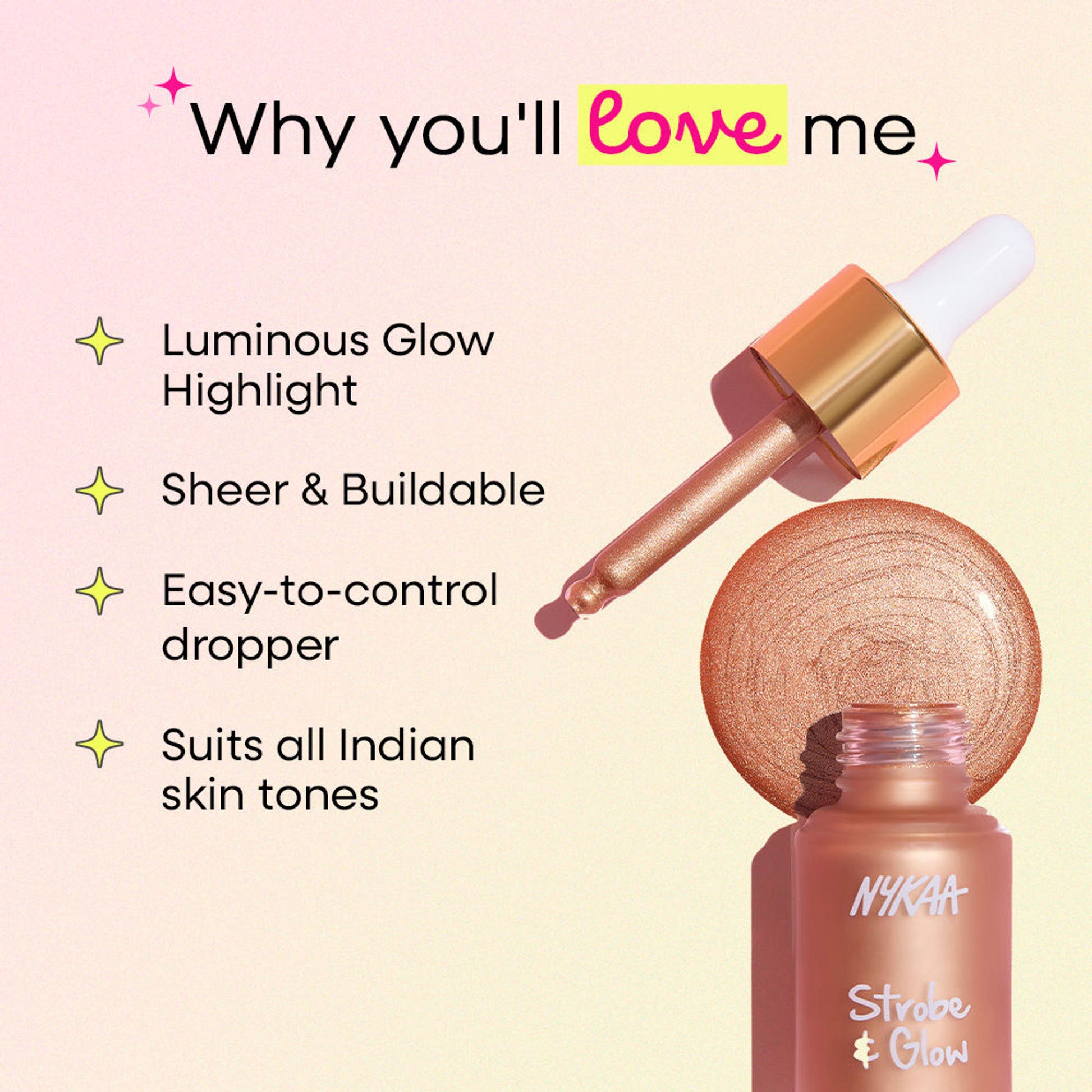 Nykaa Strobe & Glow Liquid Cream Highlighter - Gold Mine