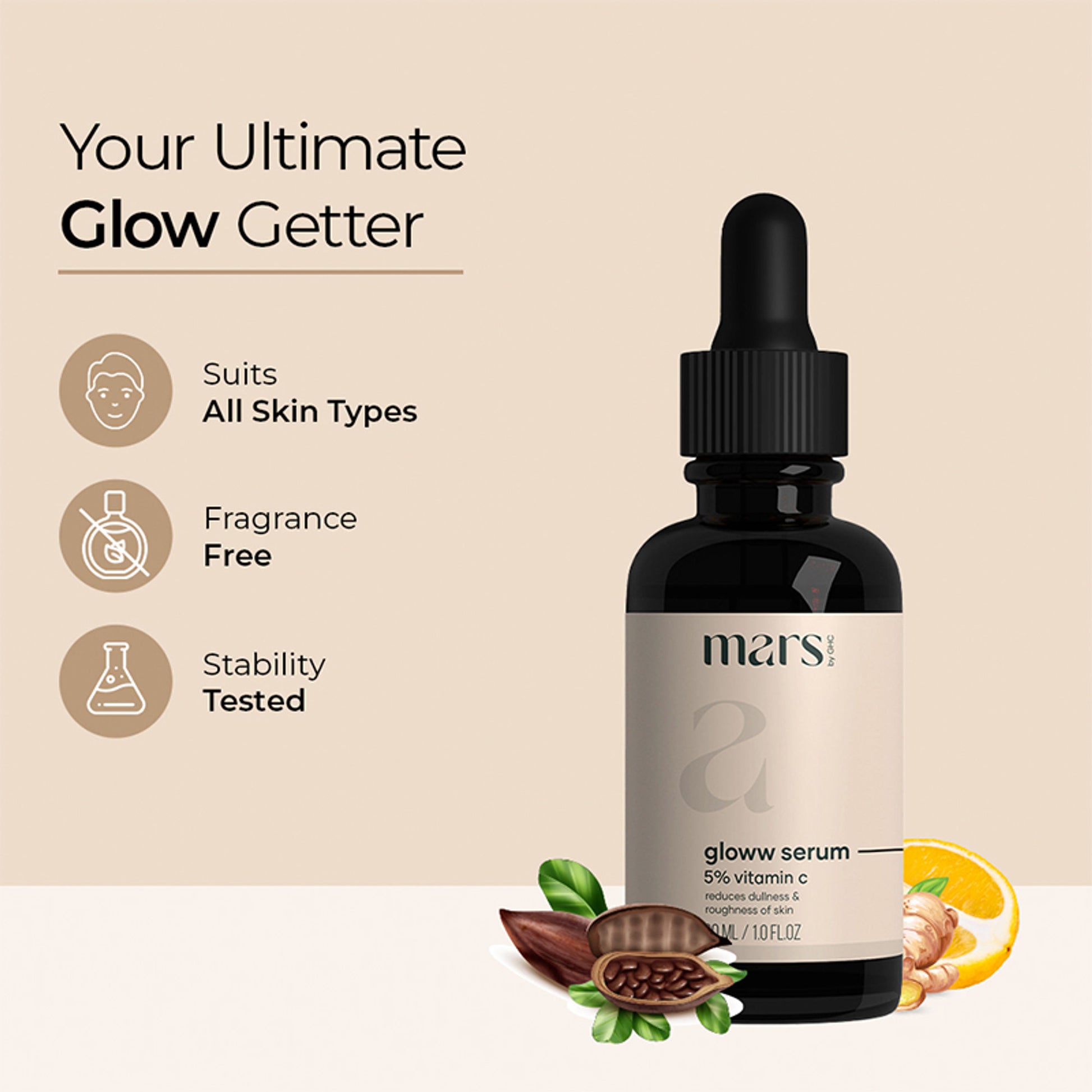 Mars by GHC Glowing Skin Combo - Vitamin C Face Serum& Derma Roller