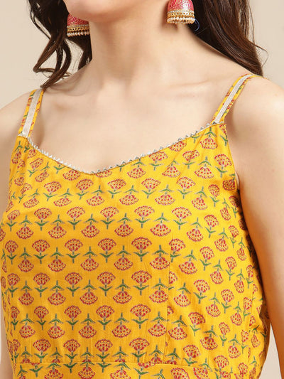 Indyancart VA Women'sFloral Pure Cotton Short Kurti with Sharara
