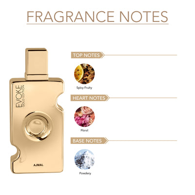 Ajmal Evoke Gold Edition Eau De Parfum for Women - Floral Woody Musky Long-Lasting Perfume