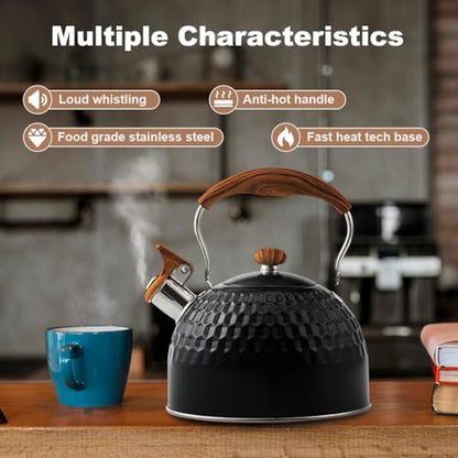 Supvox Whistle Kettle 2.5L Stainless Steel for Gas Stove, Black