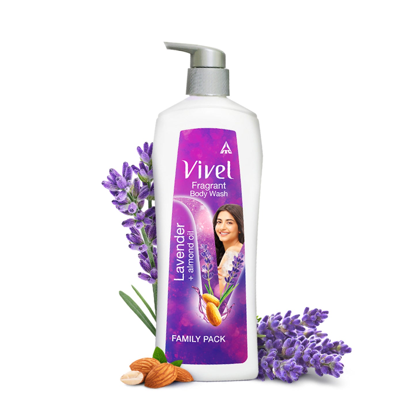 Vivel Moisturizing Fragrant Body Wash Lavender & Almond Oil Pump Bottle Shower Gel