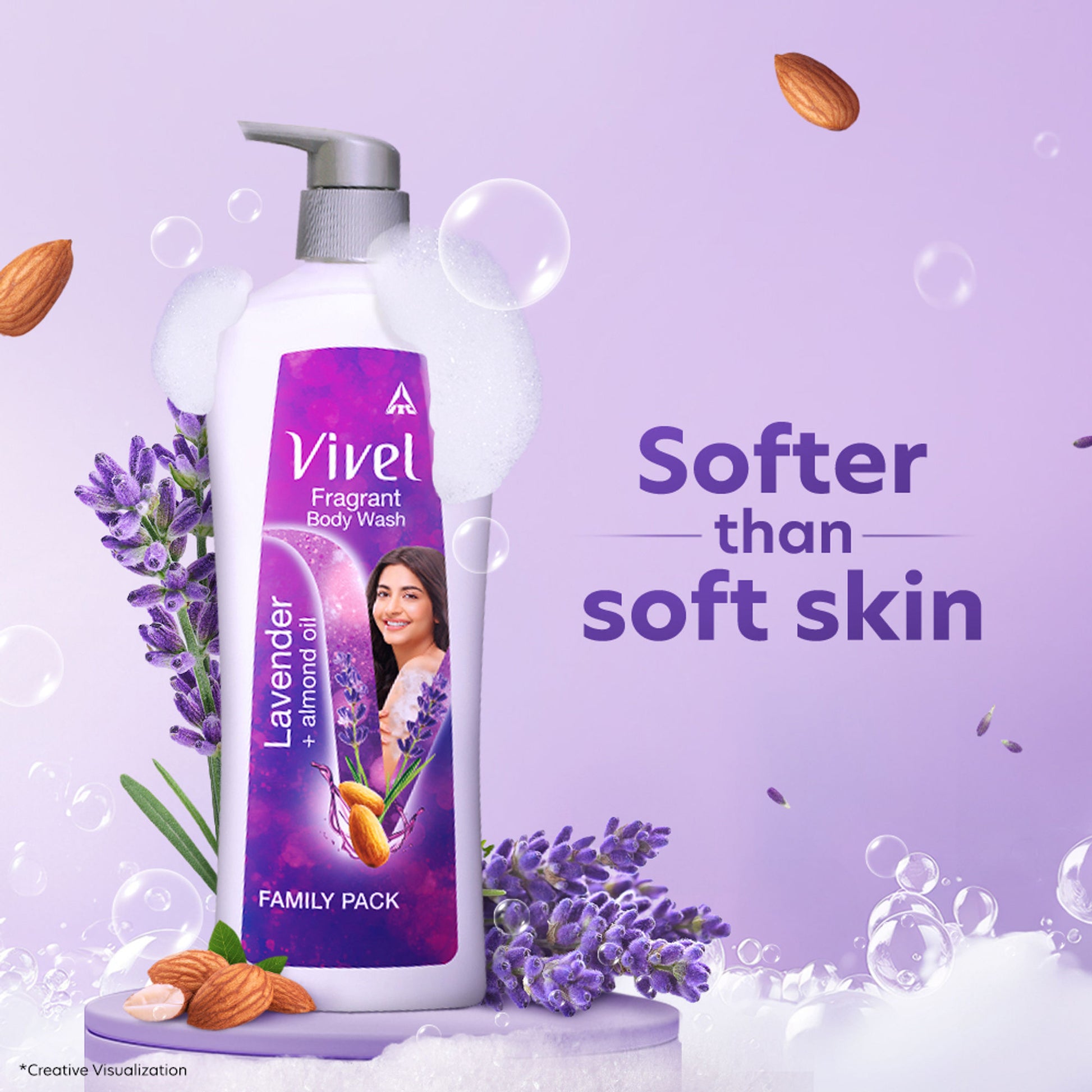 Vivel Moisturizing Fragrant Body Wash Lavender & Almond Oil Pump Bottle Shower Gel