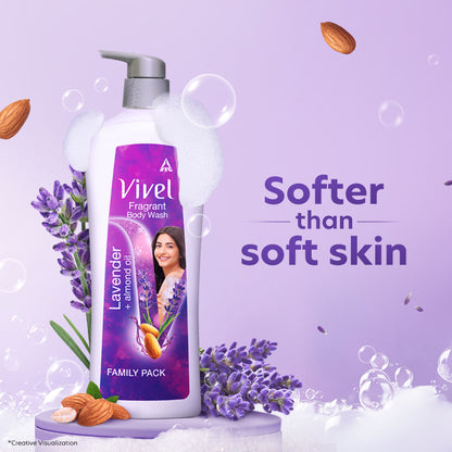 Vivel Moisturizing Fragrant Body Wash Lavender & Almond Oil Pump Bottle Shower Gel