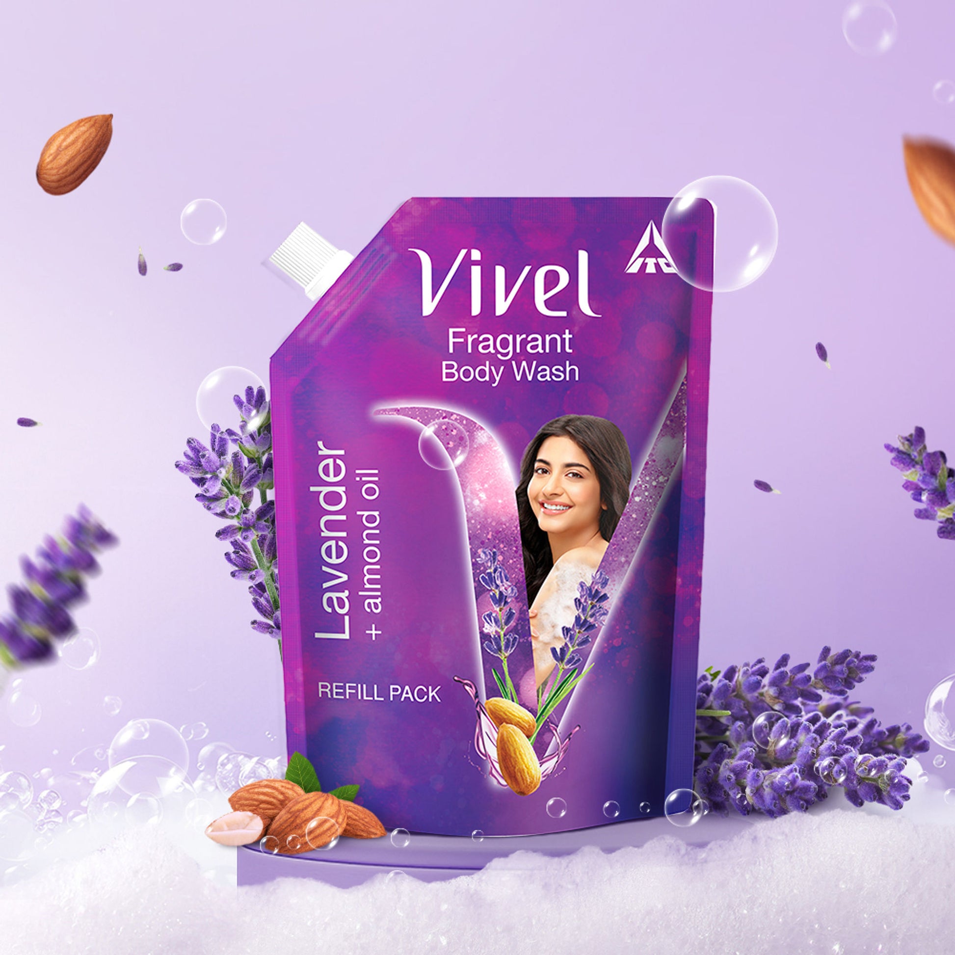 Vivel Fragrant Body Wash Lavender & Almond Oil Moisturizing Shower Gel Supersaver Refill Pack