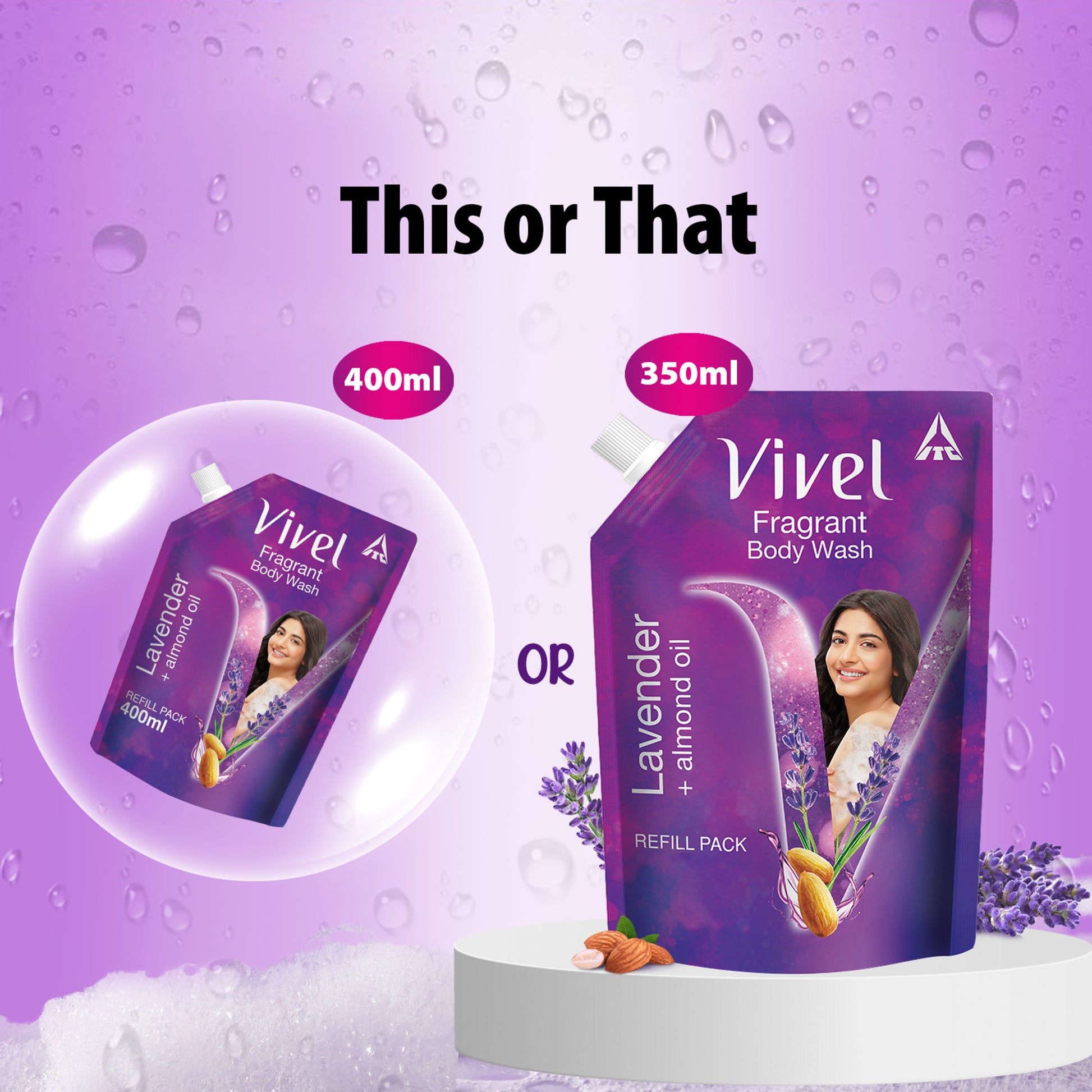 Vivel Fragrant Body Wash Lavender & Almond Oil Moisturizing Shower Gel Supersaver Refill Pack