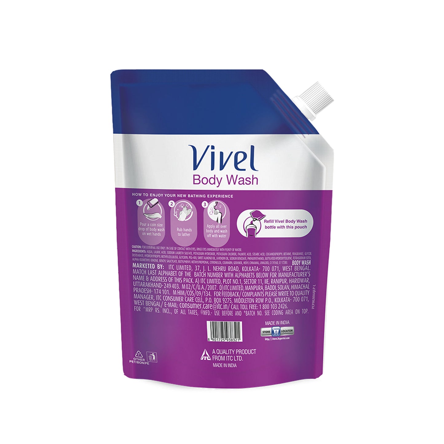 Vivel Fragrant Body Wash Lavender & Almond Oil Moisturizing Shower Gel Supersaver Refill Pack