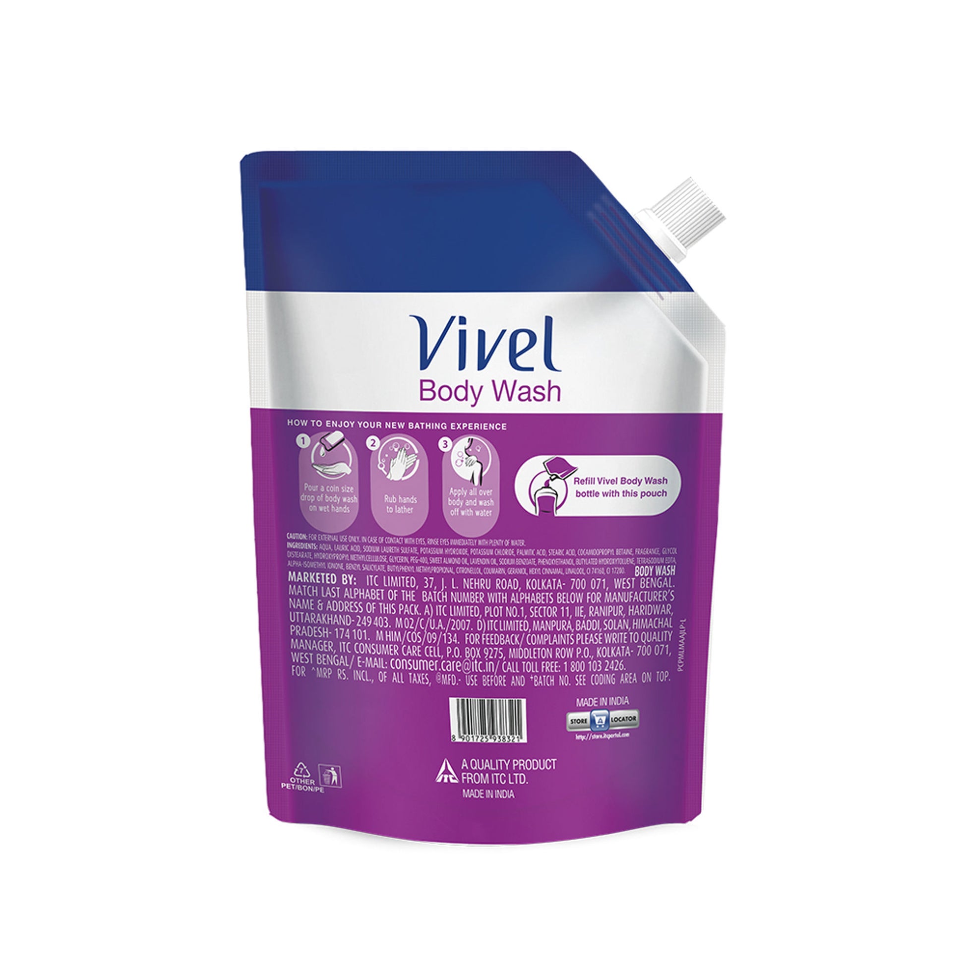 Vivel Fragrant Body Wash Lavender & Almond Oil Moisturizing Shower Gel Supersaver Refill Pack