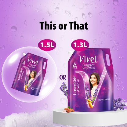 Vivel Fragrant Body Wash Lavender & Almond Oil Shower Gel Supersaver XL Refill Pouch