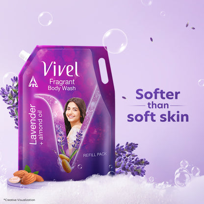 Vivel Fragrant Body Wash Lavender & Almond Oil Shower Gel Supersaver XL Refill Pouch