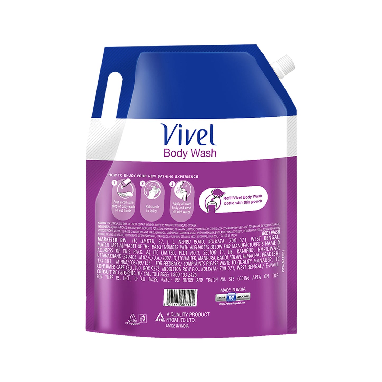 Vivel Fragrant Body Wash Lavender & Almond Oil Shower Gel Supersaver XL Refill Pouch