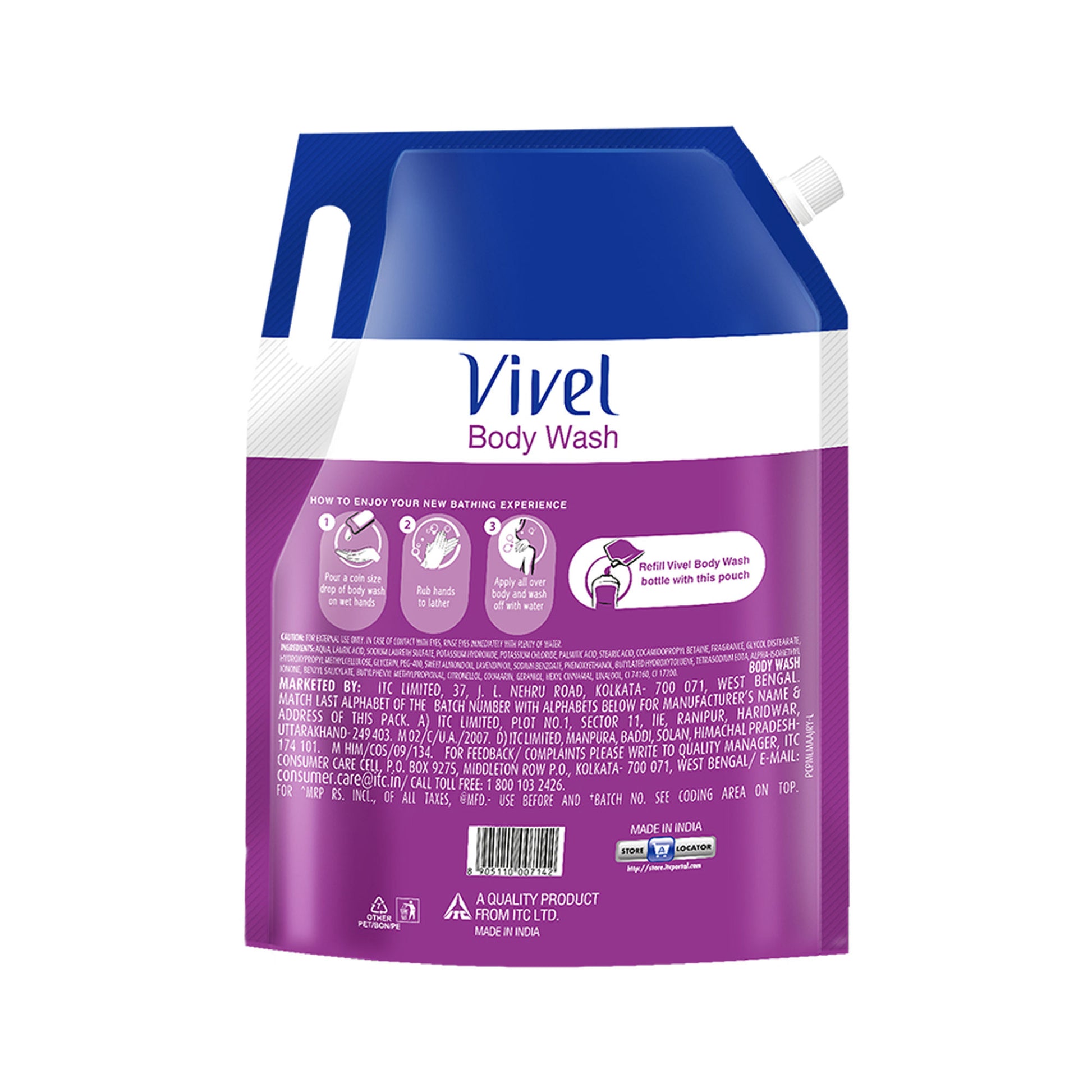 Vivel Fragrant Body Wash Lavender & Almond Oil Shower Gel Supersaver XL Refill Pouch