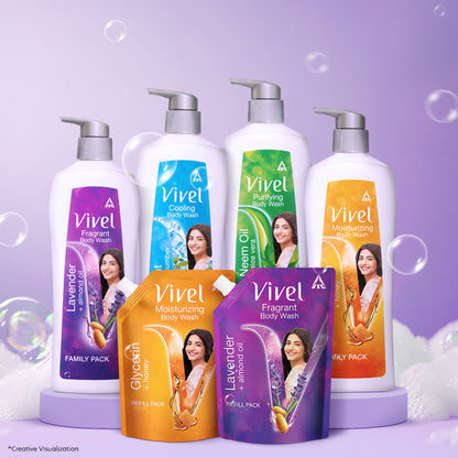 Vivel Fragrant Body Wash Lavender & Almond Oil Shower Gel Supersaver XL Refill Pouch