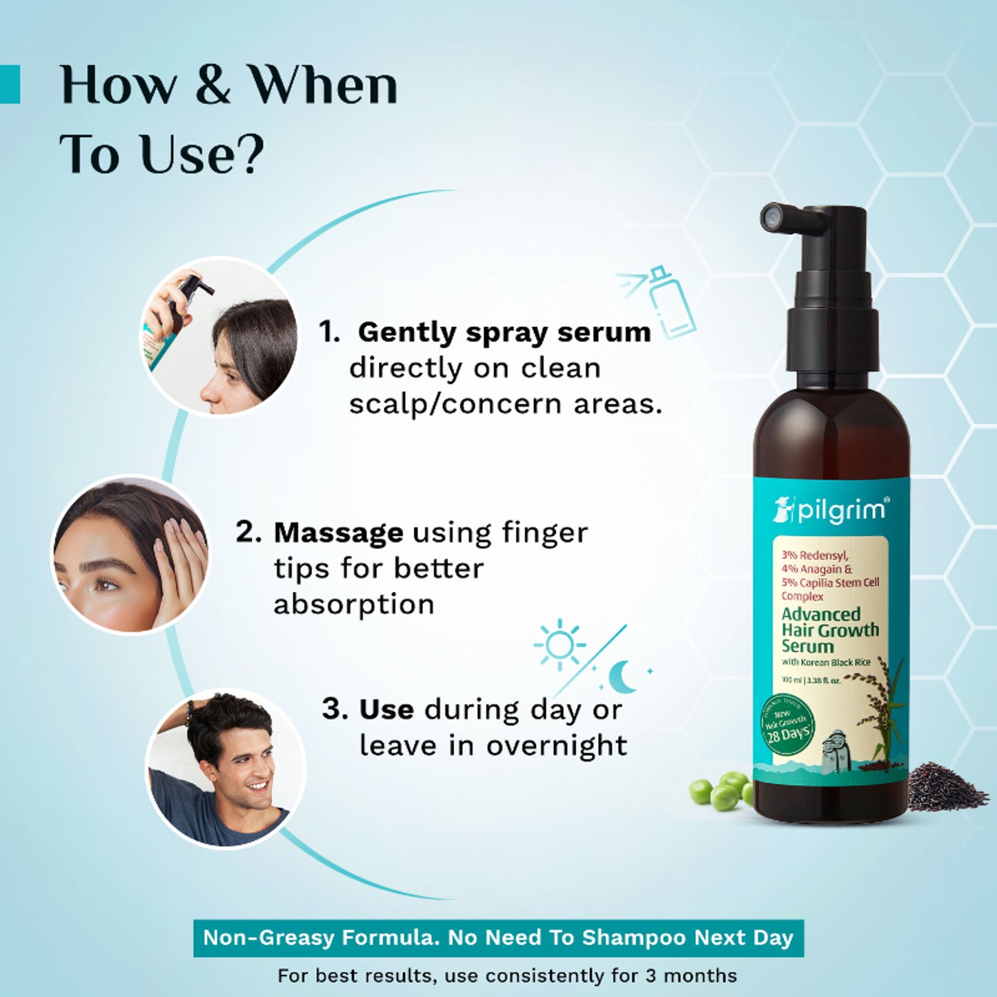 Pilgrim 3% Redensyl 4% Anagain Rosemary Korean Black Rice Advance Hair Growth Serum For Men & Women