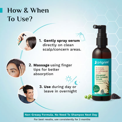 Pilgrim 3% Redensyl 4% Anagain Rosemary Korean Black Rice Advance Hair Growth Serum For Men & Women