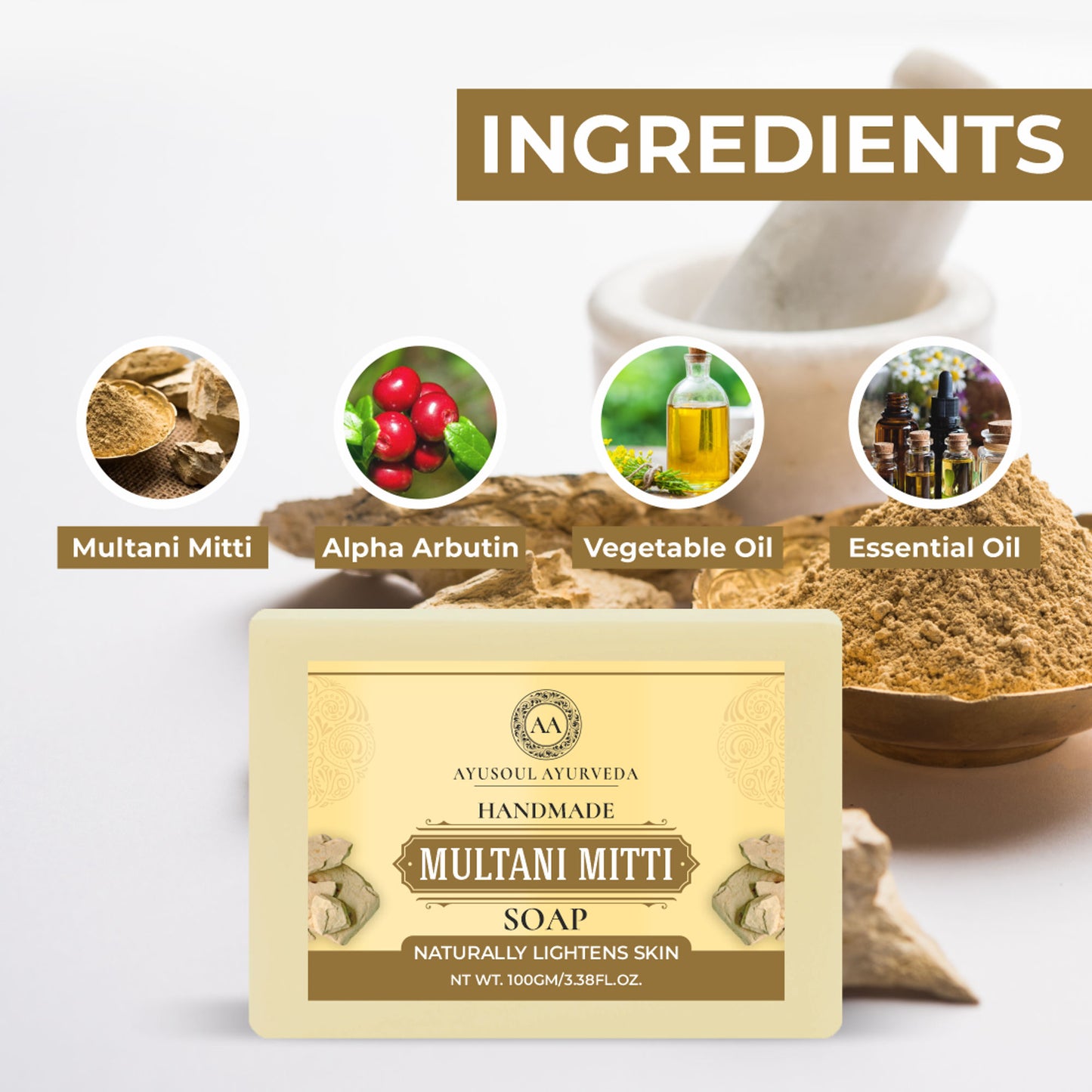 Ayusoul Ayurveda Handmade Multani Mitti Bath Soap (Pack of 3)