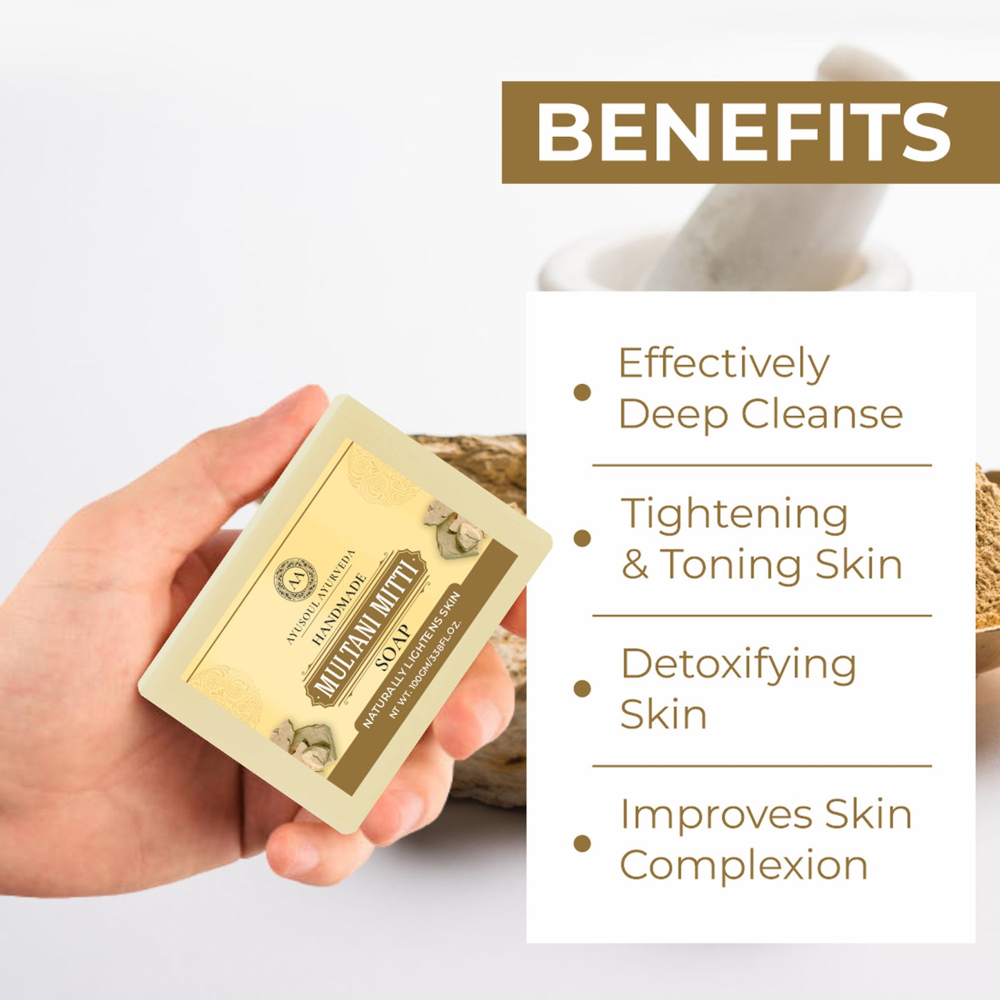 Ayusoul Ayurveda Handmade Multani Mitti Bath Soap (Pack of 3)