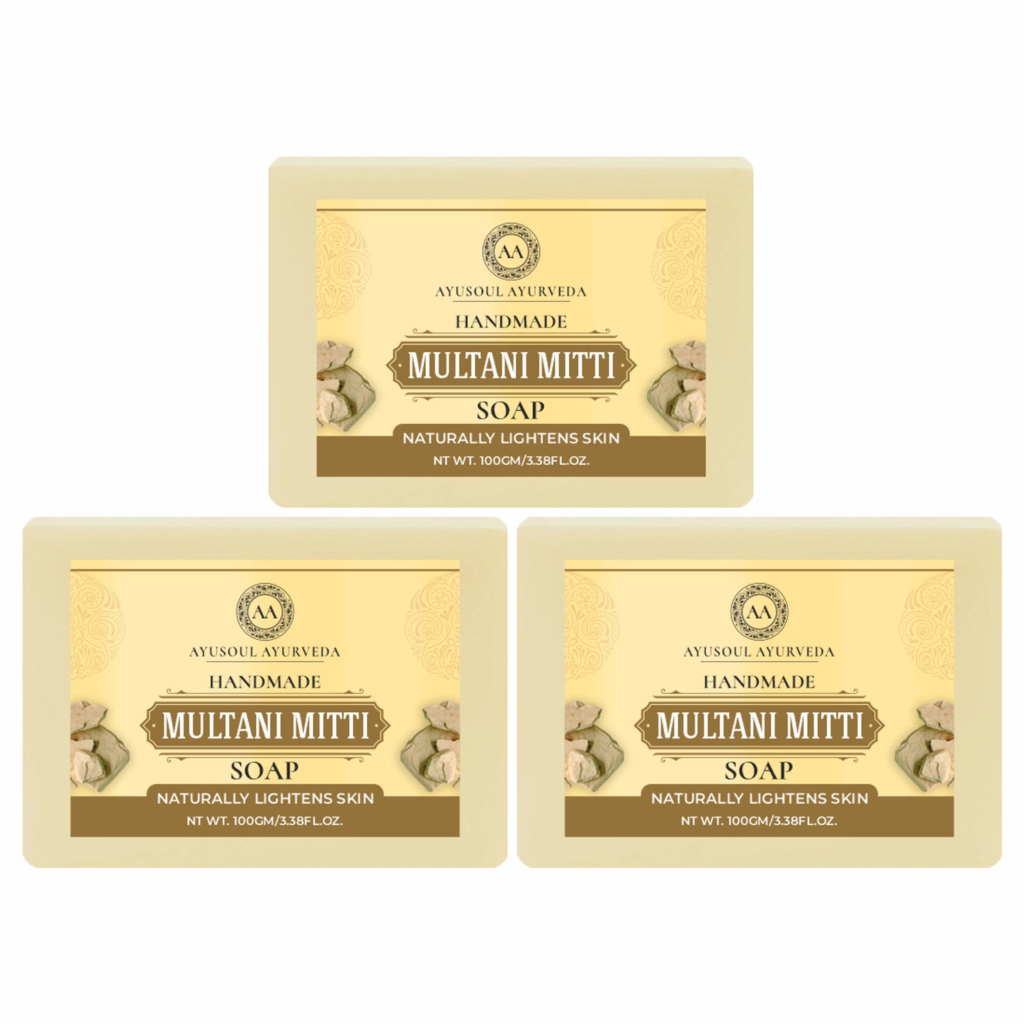 Ayusoul Ayurveda Handmade Multani Mitti Bath Soap (Pack of 3)