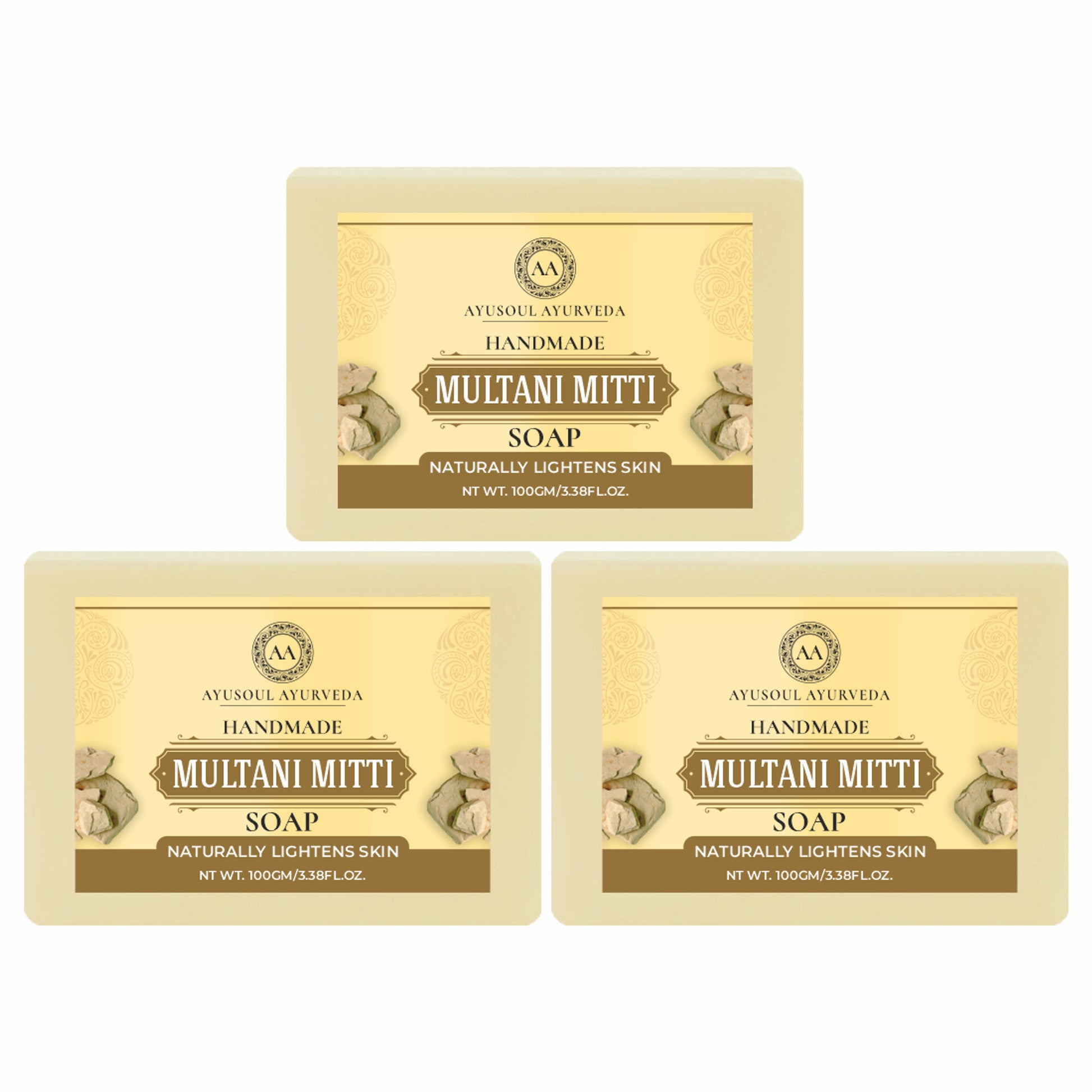Ayusoul Ayurveda Handmade Multani Mitti Bath Soap (Pack of 3)