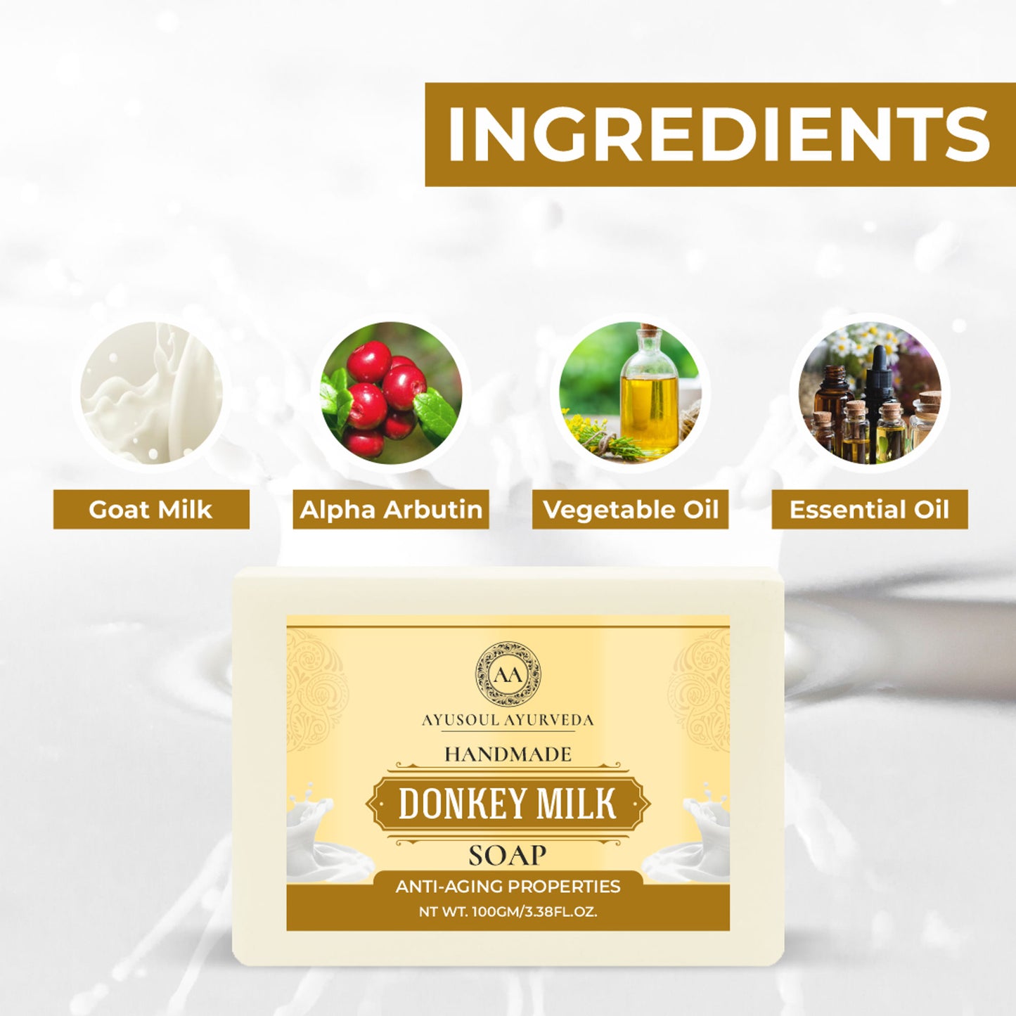 Ayusoul Ayurveda Handmade Donkey Milk Bath Soap (Pack of 3)