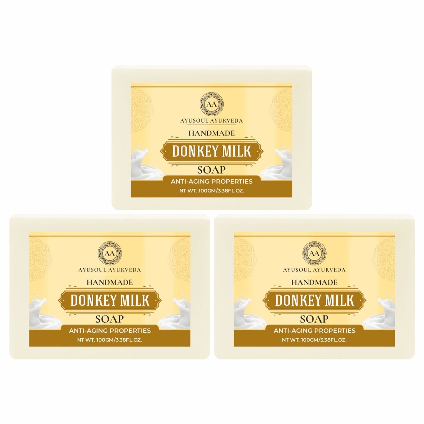 Ayusoul Ayurveda Handmade Donkey Milk Bath Soap (Pack of 3)
