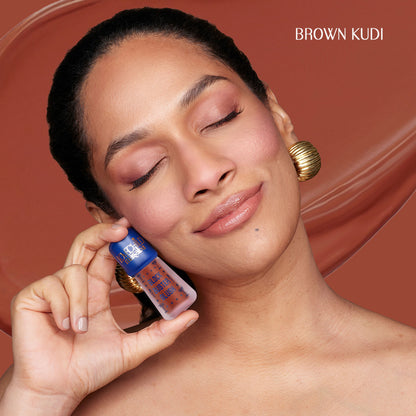 LoveChild Masaba Dewy Blockbuster Blush Creme in Brown Kudi, showcasing a buildable, long-lasting blush in a rich brown shade