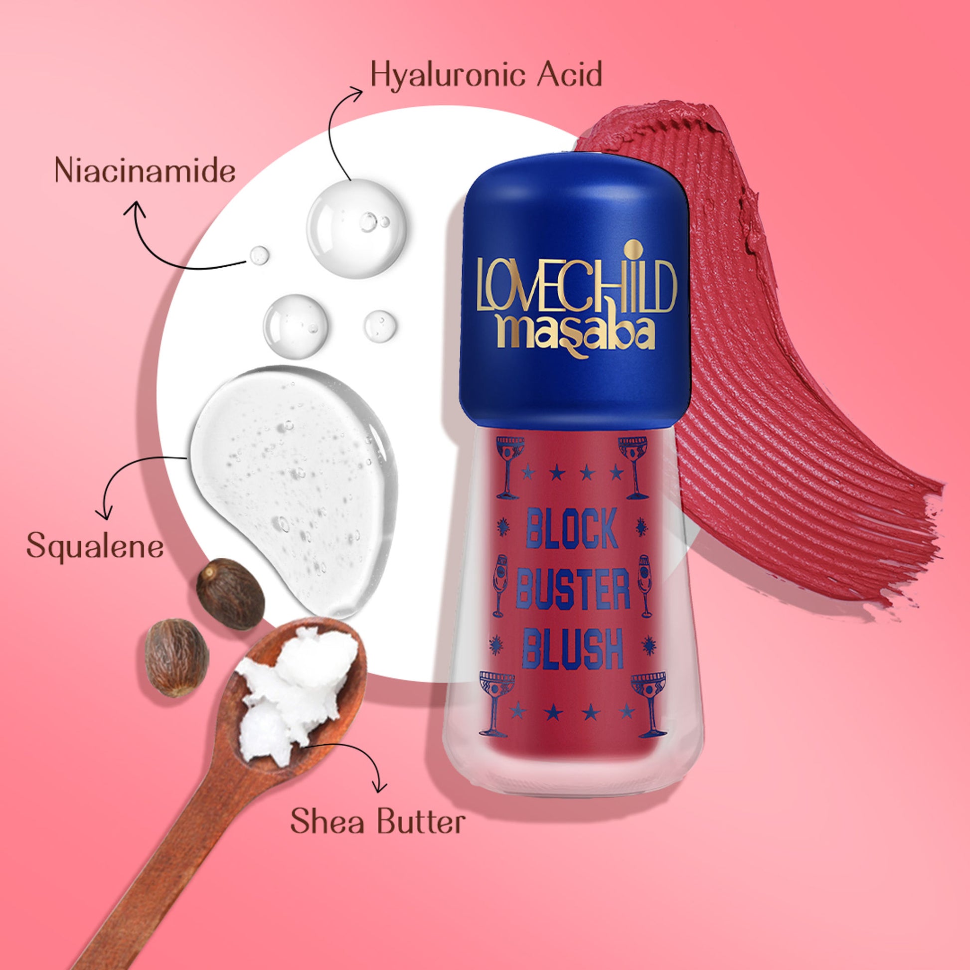 LoveChild Masaba Dewy, Buildable, Long-Lasting Blockbuster Blush Creme - Shocking Sharbat