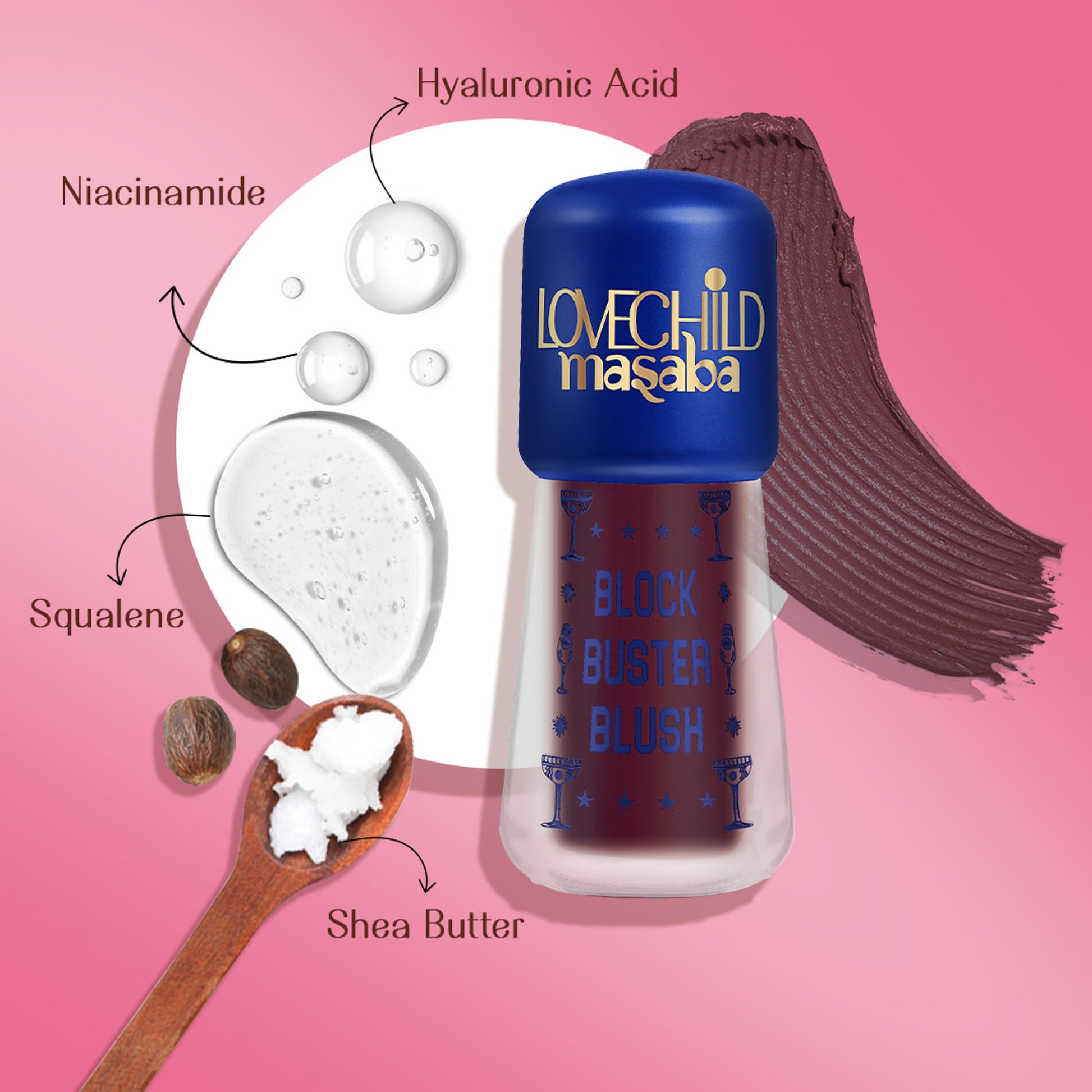 LoveChild Masaba Dewy, Buildable, Long-Lasting Blockbuster Blush Creme - Jamun Flush