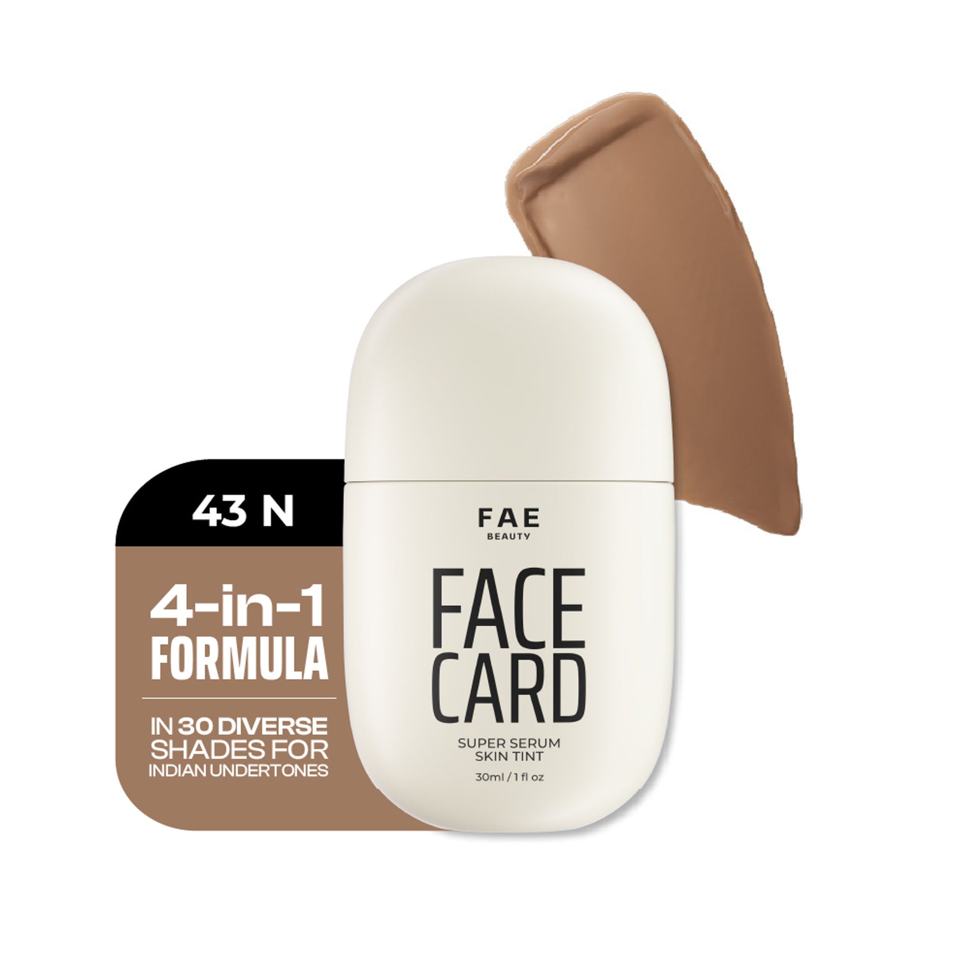Face Card 4 in 1 Super Serum Skin Tint, Hydrating, Lightweight & Dewy Finish - 43n Neutral