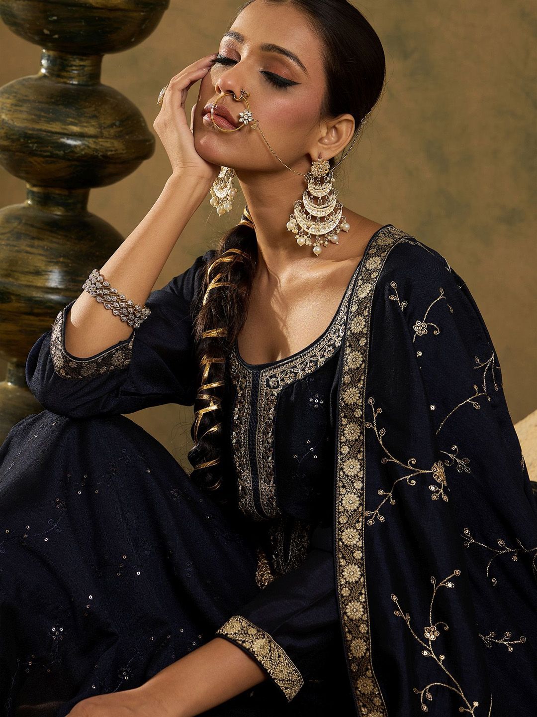 Indyancart IE Women Floral Embroidered Regular Kurta with Trousers & With Dupatta