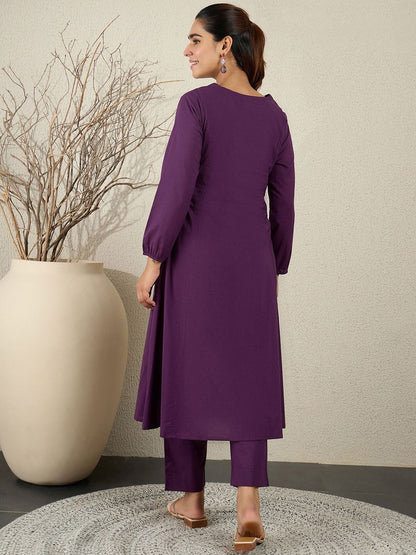 Dhiyona IE Purple Embroidered Top With Trouser Co-Ords