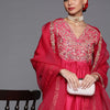 Dhiyona IE Women Pink & Gold Yoke Embroidered Sequinned A-Line Kurta Palazzos Dupatta
