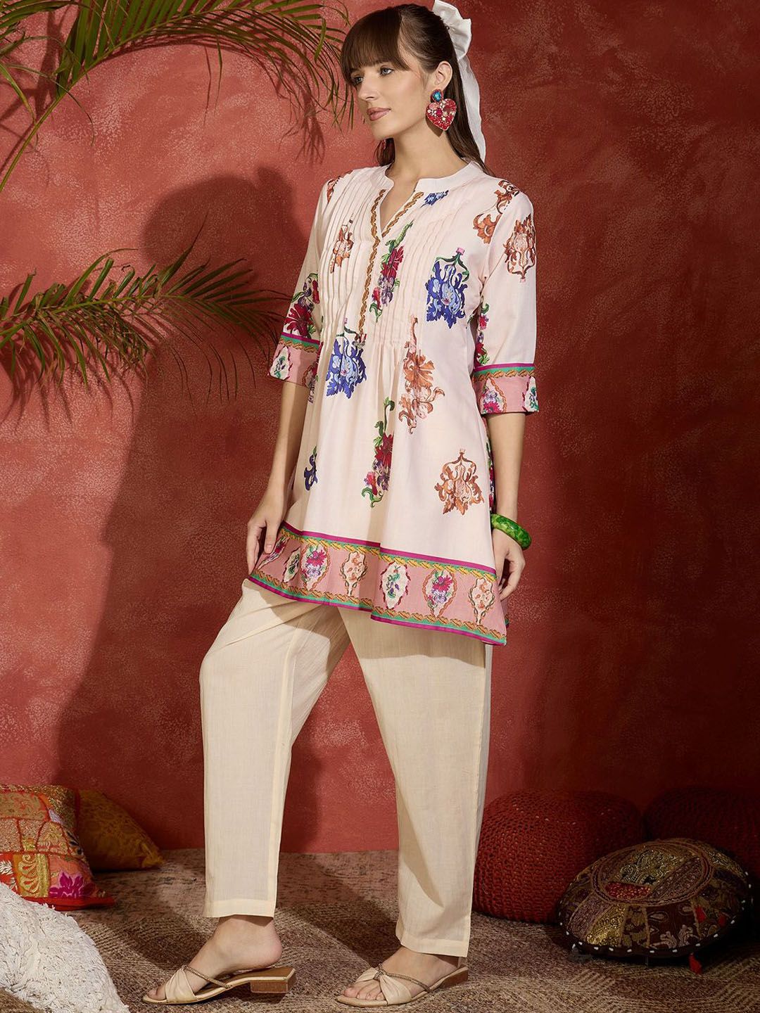Indyancart IE Printed A-Line Tunic & Trousers Co-Ord Set