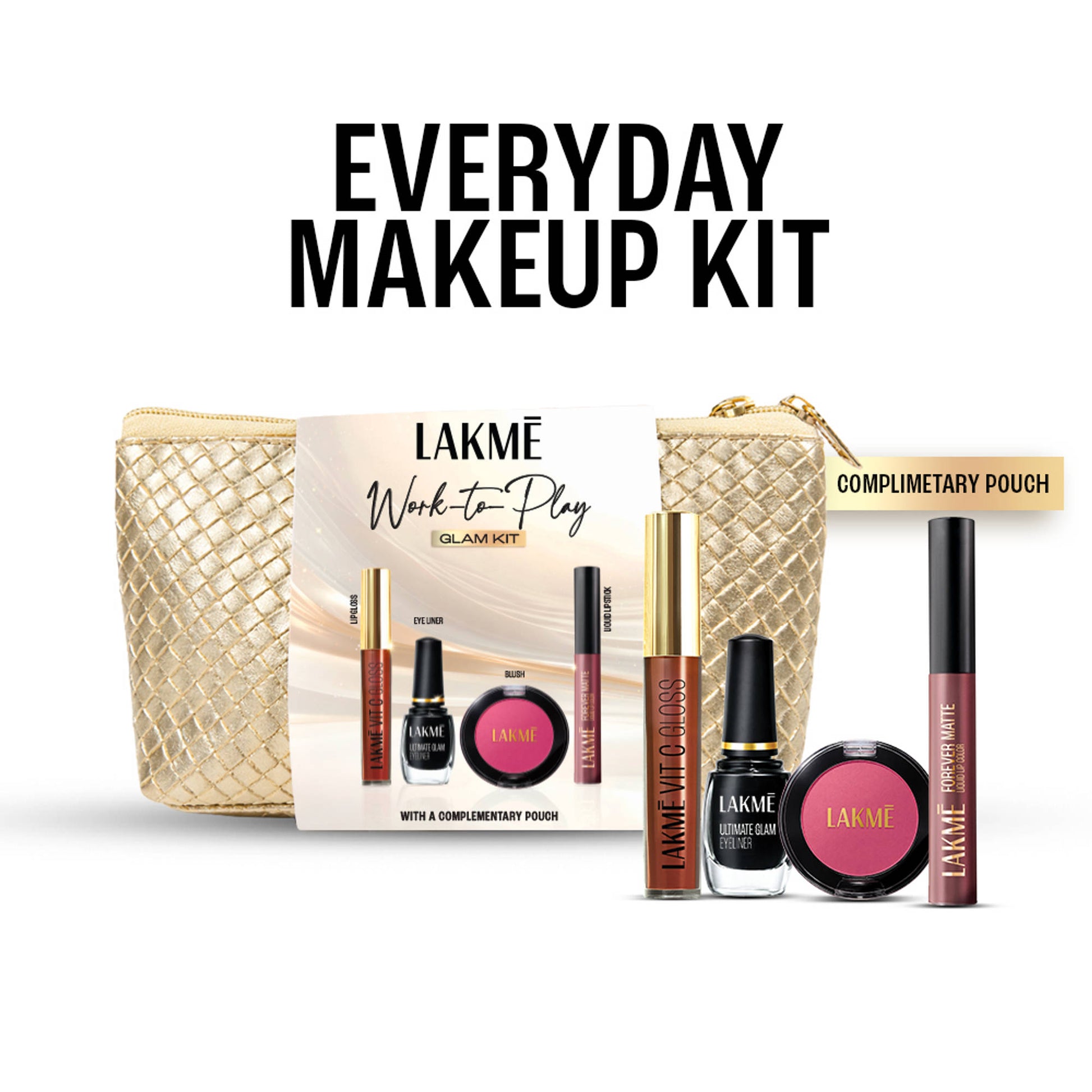 Lakme Work To Play Glam Makep Kit, Pack of 4 with complementary Pouch |Makeup Gift Set