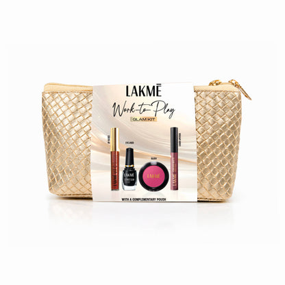 Lakme Work To Play Glam Makep Kit, Pack of 4 with complementary Pouch |Makeup Gift Set