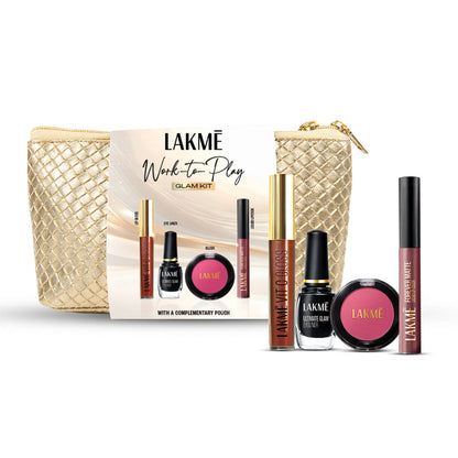Lakme Work To Play Glam Makep Kit, Pack of 4 with complementary Pouch |Makeup Gift Set