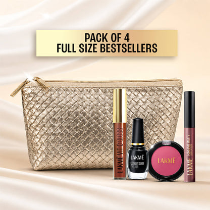 Lakme Work To Play Glam Makep Kit, Pack of 4 with complementary Pouch |Makeup Gift Set