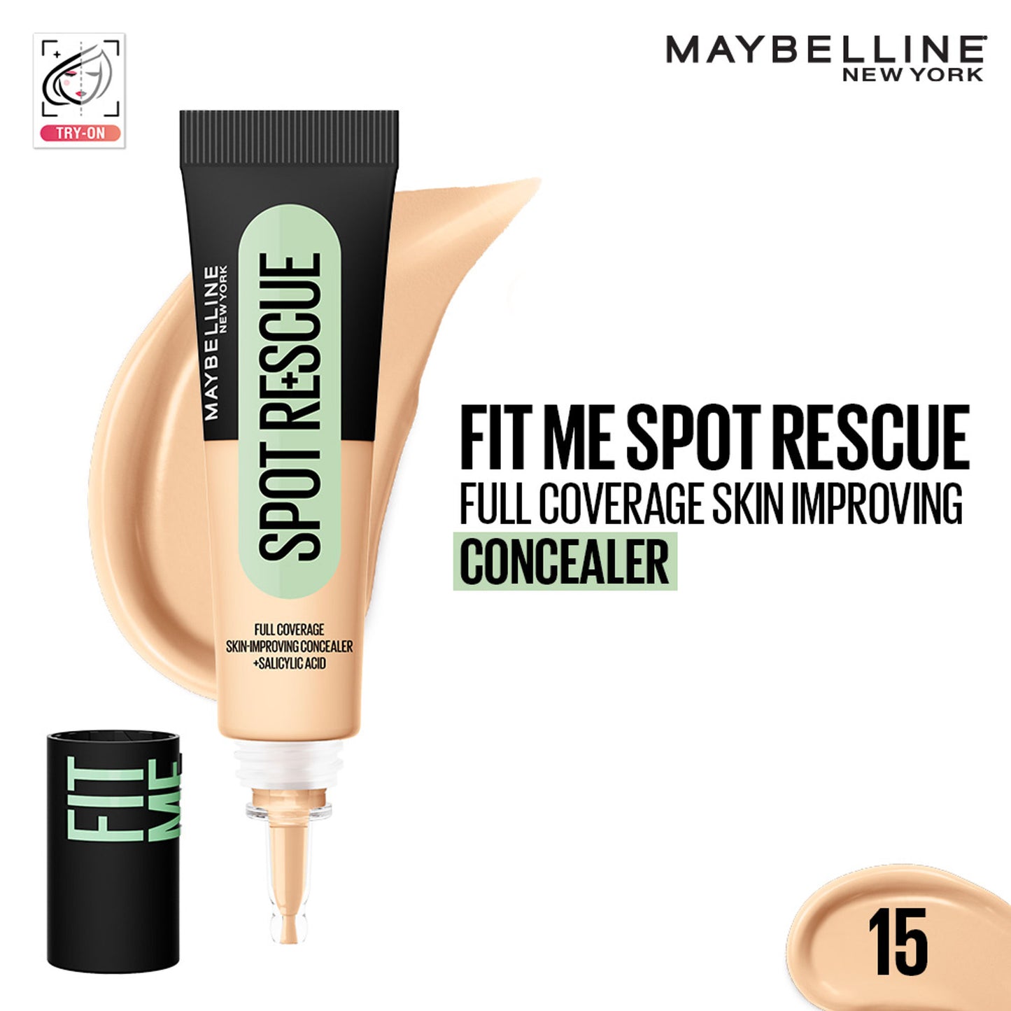 Maybelline New York Fit Me Spot Rescue Full Coverage Concealer, Fades Spots, Minimizes Pimples - 15