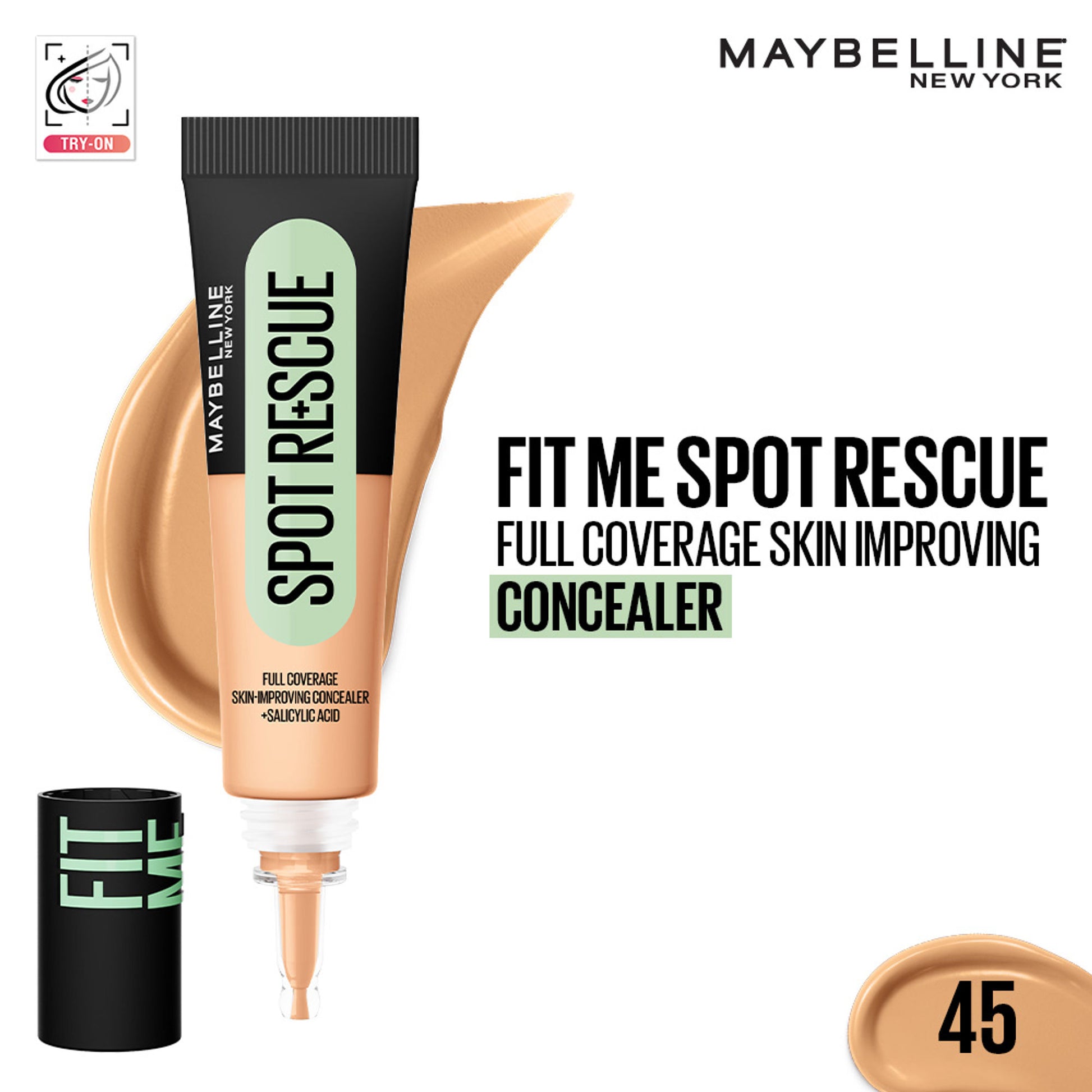 Maybelline New York Fit Me Spot Rescue Full Coverage Concealer, Fades Spots, Minimizes Pimples - 45
