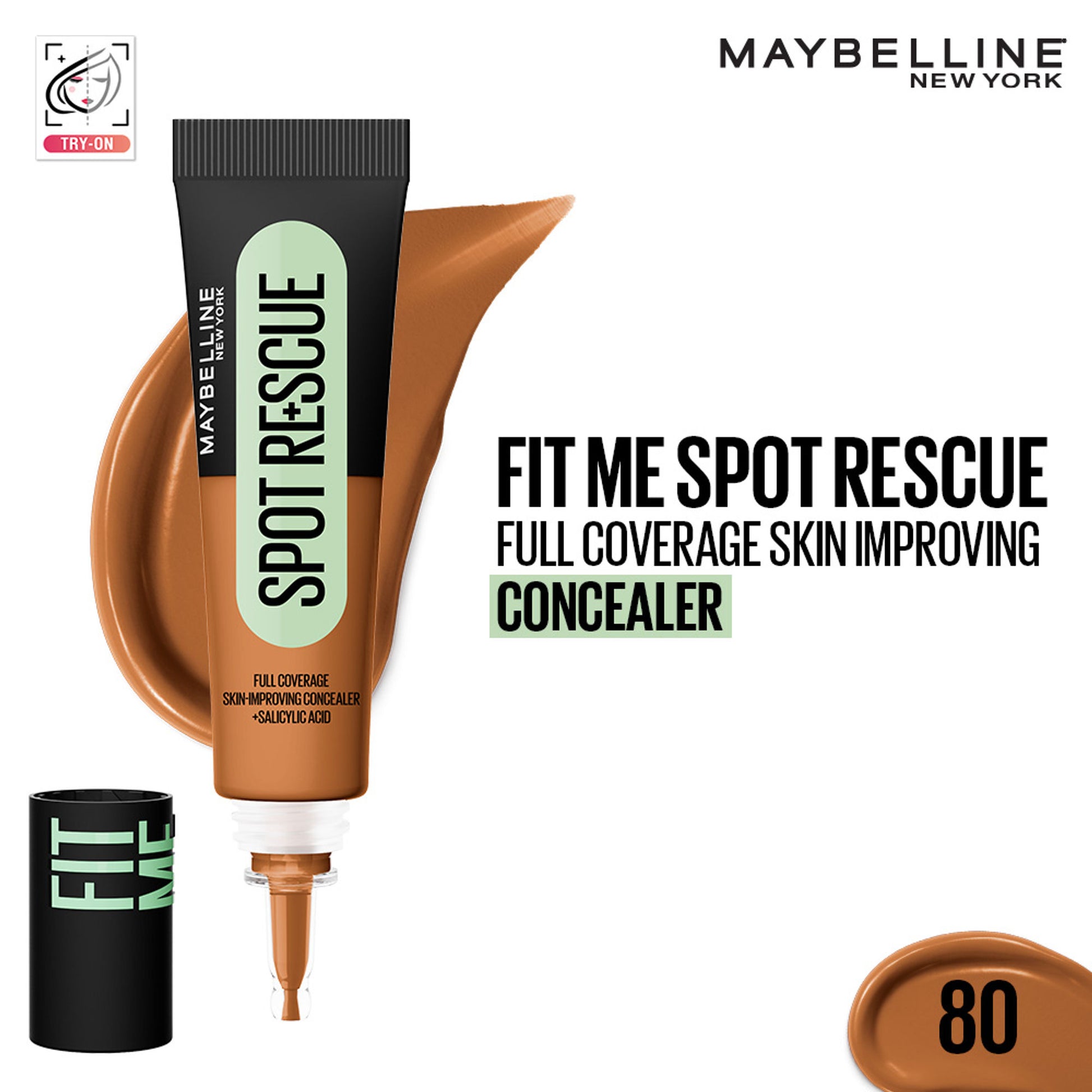Maybelline New York Fit Me Spot Rescue Full Coverage Concealer, Fades Spots, Minimizes Pimples - 80