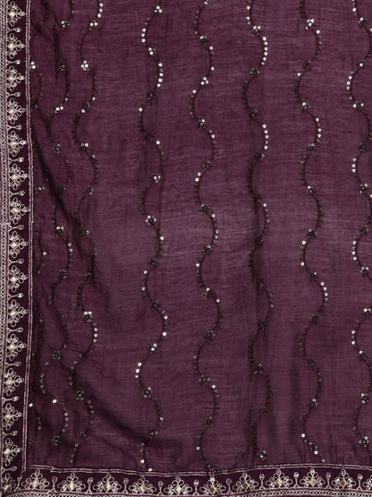 Indyancart IE Plus Size Ethnic Motifs Embroidered Sequinned Kurta with Trousers & Dupatta