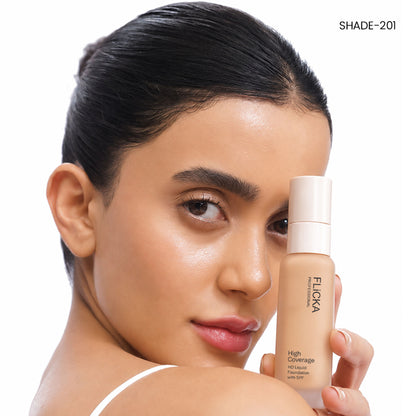 FLiCKA Pro HD Liquid Foundation High Coverage Dewy Finish SPF 16Hr Long Wear - 201 Medium Tan